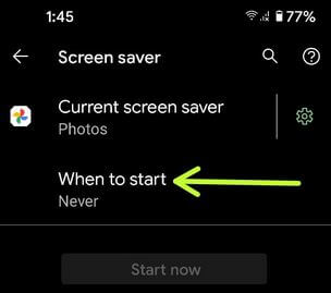 Establecer la hora para iniciar el protector de pantalla en Android 11