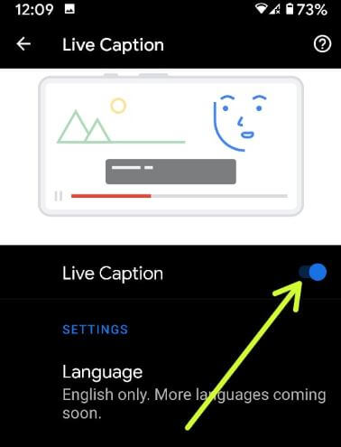 Usa subtítulos en vivo de Android 10