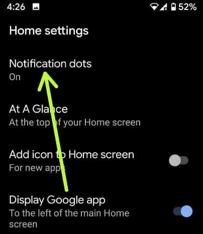 Configuración del punto de notificación de Android 10