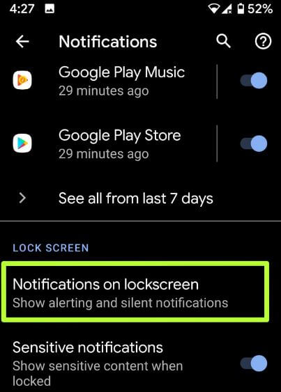 Ocultar notificaciones en la pantalla de bloqueo de Android 10