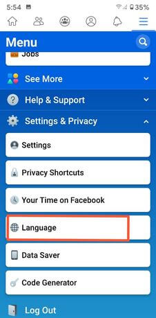 Cambiar el idioma en la aplicación de Facebook para Android