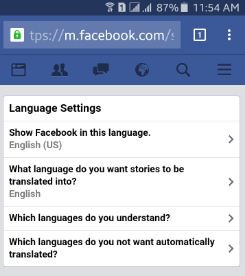 cambiar el idioma de facebook lollipop de Android
