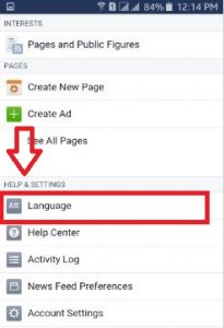 Toque el idioma para cambiar el idioma de Facebook