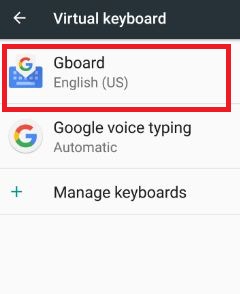 Toque Gboard en la nueva configuración del teclado virtual 7.0