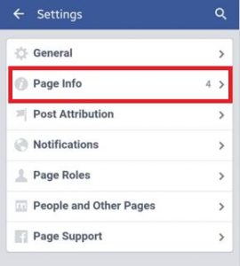 Haga clic en la información de la página debajo de la configuración de la página de Facebook.
