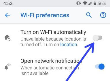 Activar Wi-Fi automáticamente en Android P 9.0