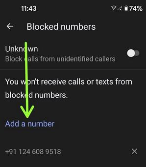 Agrega un número para bloquear una llamada telefónica de Pixel 4a