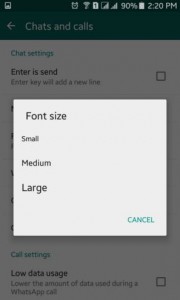 Cómo cambiar el tamaño de fuente de WhatsApp para Android