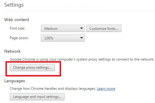 Cambiar la configuración del proxy en el navegador Google Chrome