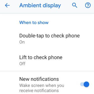 Encienda la pantalla ambiental en Android 9 Pie
