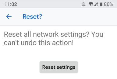 Restablecer la configuración de red en Android P 9.0