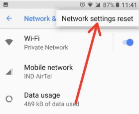 Restablecimiento de la configuración de red en Android P 9.0