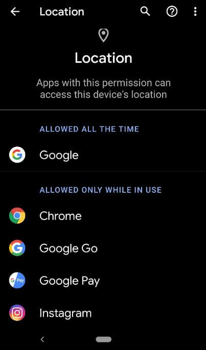 Cambiar el permiso de ubicación de Android 10