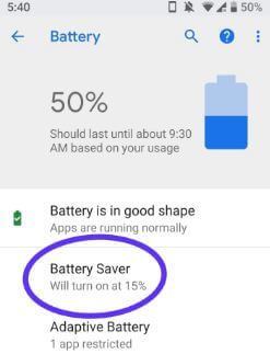 Modo de ahorro de batería de Android P