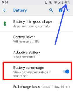 Ocultar el porcentaje de batería en la barra de estado de Android P.