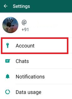 Abra la pestaña de la cuenta en la aplicación WhatsApp