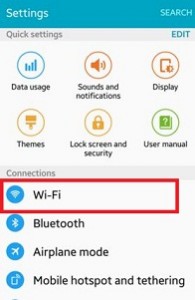 Toque WiFi debajo de la configuración de conexión
