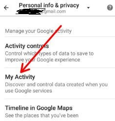 Configuración de la actividad de Google en Android Nougat y Oreo