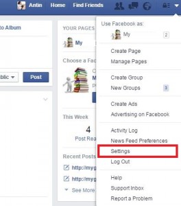 Toque la configuración en su perfil de Facebook