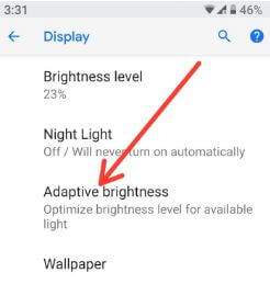 Configuración de brillo adaptable de Android P