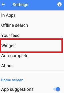 Toca el widget en la sección de búsqueda.