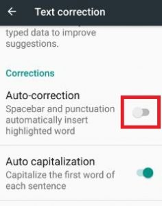 desactivar la autocorrección de Android Nougat
