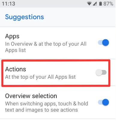 Utilice las acciones de la aplicación en Android Pie 9.0