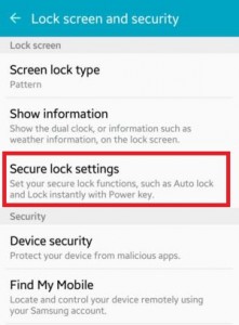 Toque la configuración de bloqueo seguro en Android