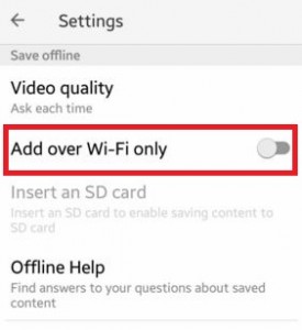 Toca agregar solo a través de Wi-Fi para guardar el video HD de Youtube