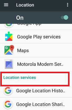 Sección de servicios de ubicación de Android