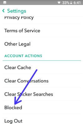 Lista de usuarios de Snapchat bloqueada en Android