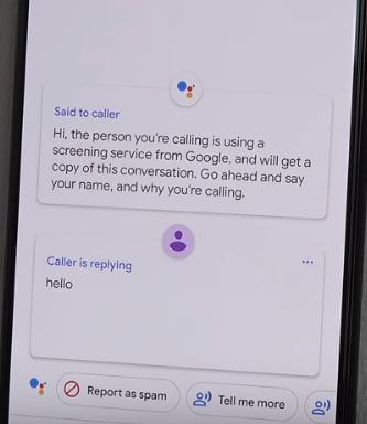 Pantalla de llamada de Google Pixel 3