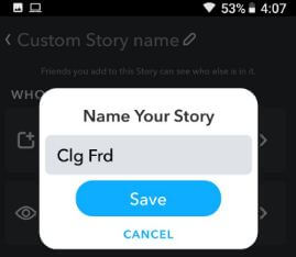 Nombre personalizado de la historia de Snapchat en Android