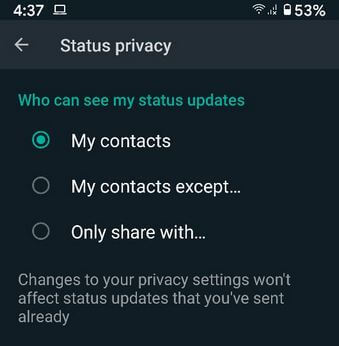 Cómo cambiar quién puede ver mis actualizaciones de estado de WhatsApp en mi teléfono Android