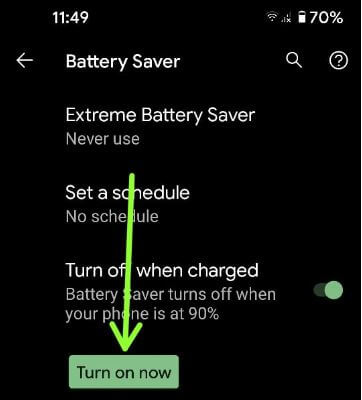 Activar el modo de ahorro de batería en el teléfono Pixel 5