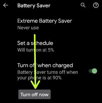 Desactiva el ahorro de batería en tu Pixel 5
