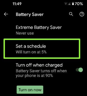 Configure un programa para activar automáticamente el ahorro de batería de su teléfono Pixel 5