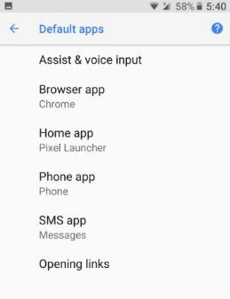 cambiar las aplicaciones predeterminadas en Android Oreo 8.0