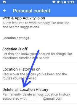 Cómo borrar el historial de ubicaciones de Google Android Oreo 8.1