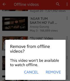eliminar video de Android sin conexión de YouTube