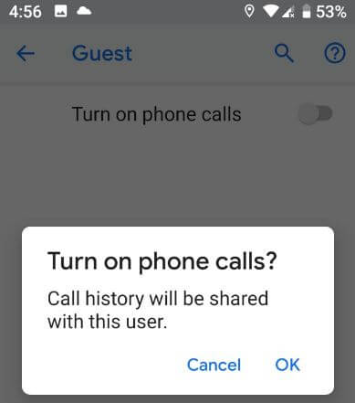 Activar llamadas telefónicas en el modo Guest Pixel 3
