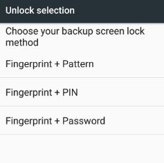 Sección de huellas dactilares y modelo en Android 7.0