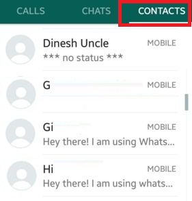 Toque en la pantalla de contacto de WhatsApp