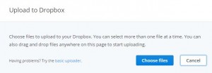 Toca Elegir archivos para cargar archivos en Dropbox.