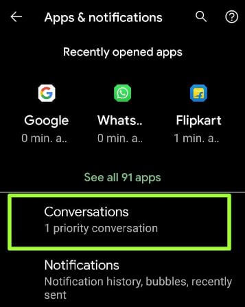 Abra la configuración de conversación para establecer la prioridad de las notificaciones de burbujas de Android 11