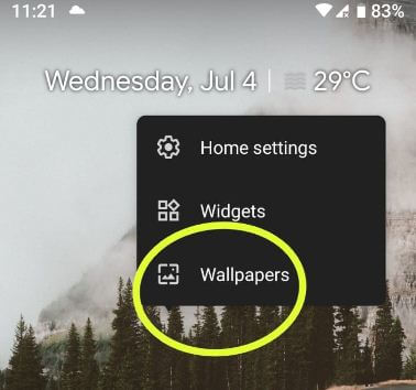 Cambiar el fondo de pantalla predeterminado en Android 9.0 P.