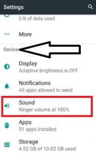 Configuración de sonido en la sección del dispositivo Android Nougat 7.0