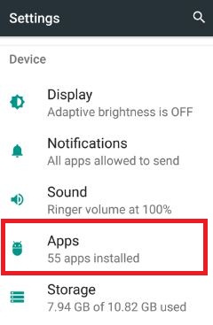 Aplicaciones en la sección de dispositivos en el teléfono Moto G4 plus