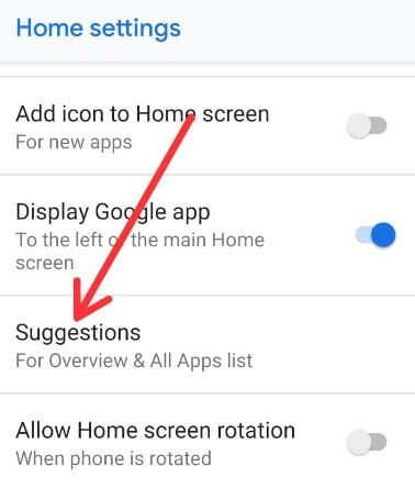 Configuración de sugerencias para Android 9 Pie
