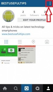 Toque tres puntos verticales para acceder a la configuración de Instagram